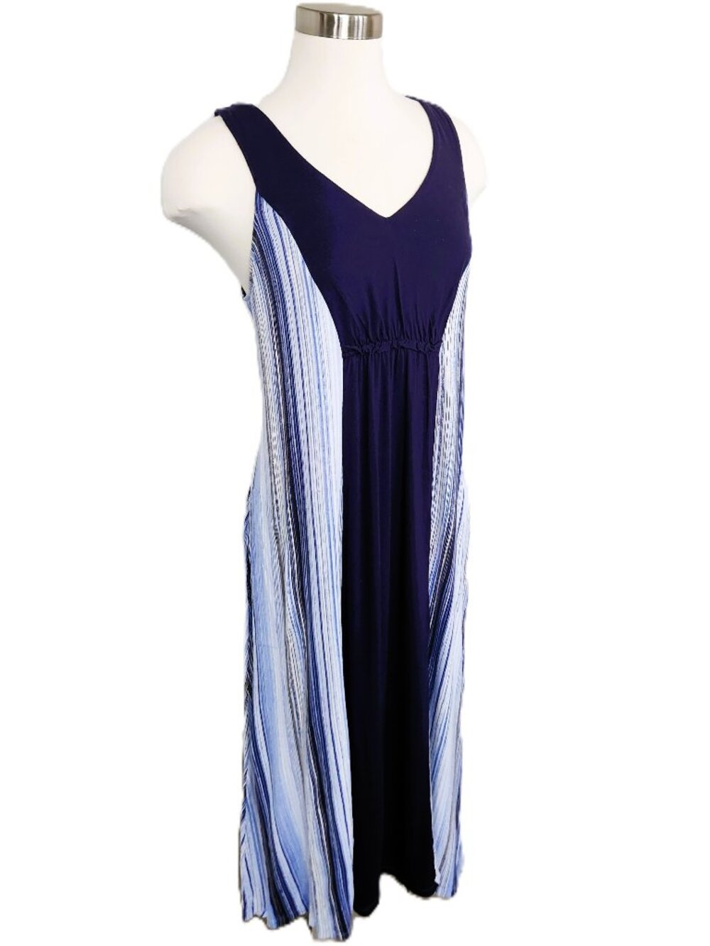 Simply Vera Vera Wang Blue Striped Midi Dress Size M